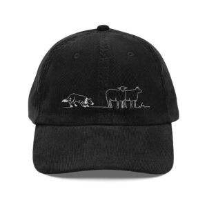 Embroidered Wildlife Corduroy Cap — Minimal Bear & Cub Vintage Hat